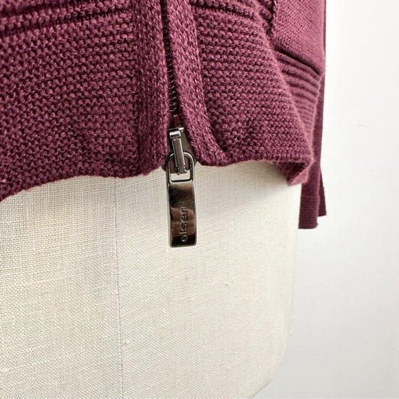 Olsen Long Sleeve Mock Neck Full Zip Ribbed Sweater Size Small Maroon Purple New - Picture 5 of 15
